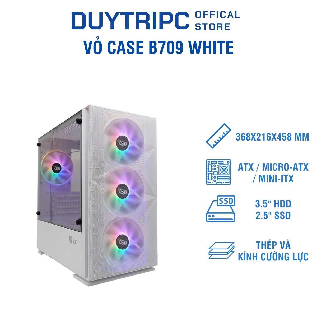 Vỏ Case B709 White – Thiết Kế Gaming Trắng Hiện Đại, Kính Cường Lực, Tối Ưu Tản Nhiệt, Giá Tốt